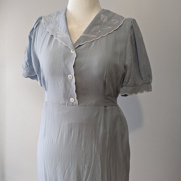 Clementine Simply Retro Vintage Light Blue Midi Dress - Picture 3 of 5